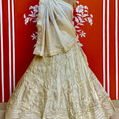 PURE COSMOS TISSUE HANDWORK GOTA PATTI LEHENGA