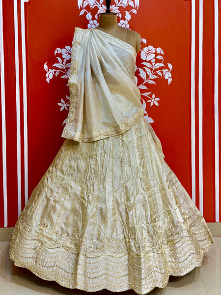 PURE COSMOS TISSUE HANDWORK GOTA PATTI LEHENGA