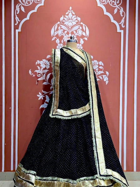 MIDNIGHT BLACK MOTHRA GOTA FULL FLARED LEHENGA