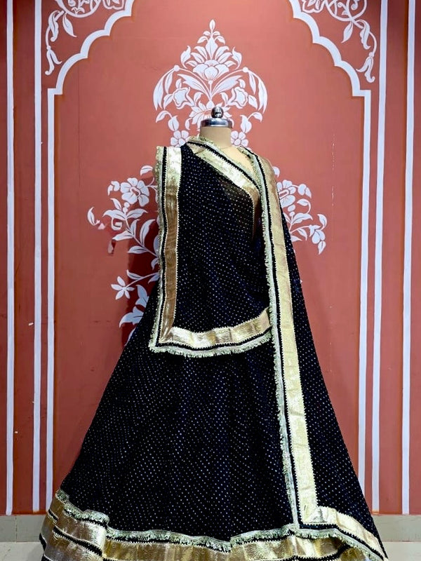 MIDNIGHT BLACK MOTHRA GOTA FULL FLARED LEHENGA