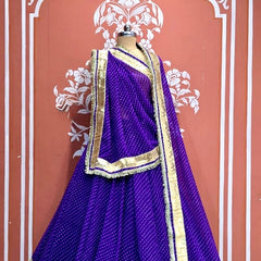 ROYAL PURPLE MOTHRA GOTA BORDER FULL FLARED LEHENGA