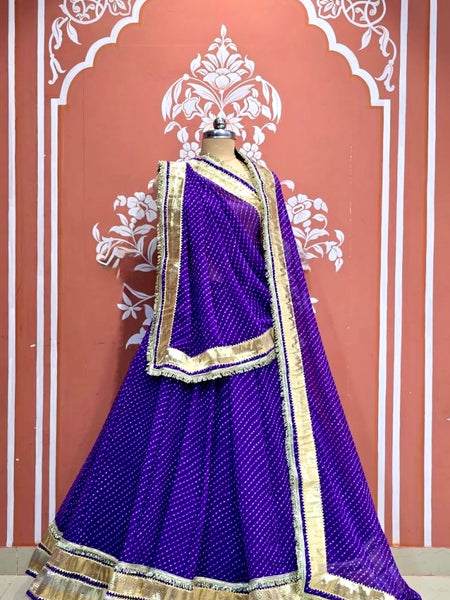 ROYAL PURPLE MOTHRA GOTA BORDER FULL FLARED LEHENGA