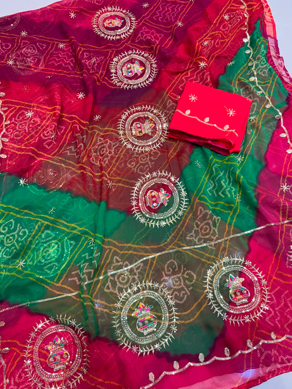 Multicolour Bandhej Saree