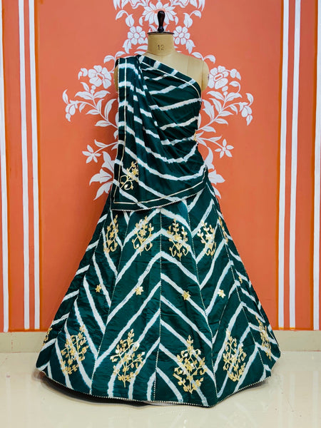 CHINON GOTA PATTI HANDWORK LEHERIYA LEHENGA