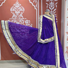 ROYAL PURPLE MOTHRA GOTA BORDER FULL FLARED LEHENGA