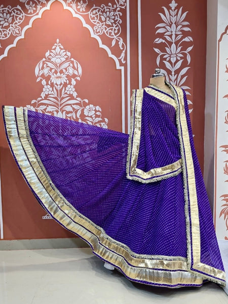 ROYAL PURPLE MOTHRA GOTA BORDER FULL FLARED LEHENGA