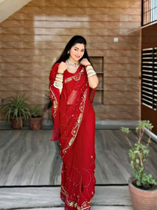 Pure Zari work Semi Chiffon saree