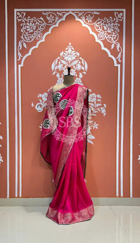 13 BOOTA PURE RUSSIAN SILK ZARI PATCHWORK GOTA PATTI SAREE