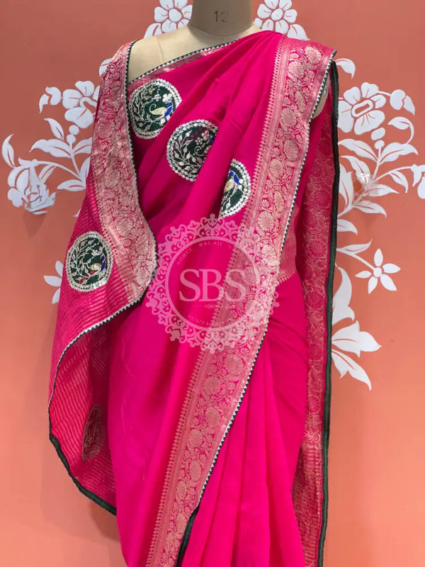 13 BOOTA PURE RUSSIAN SILK ZARI PATCHWORK GOTA PATTI SAREE