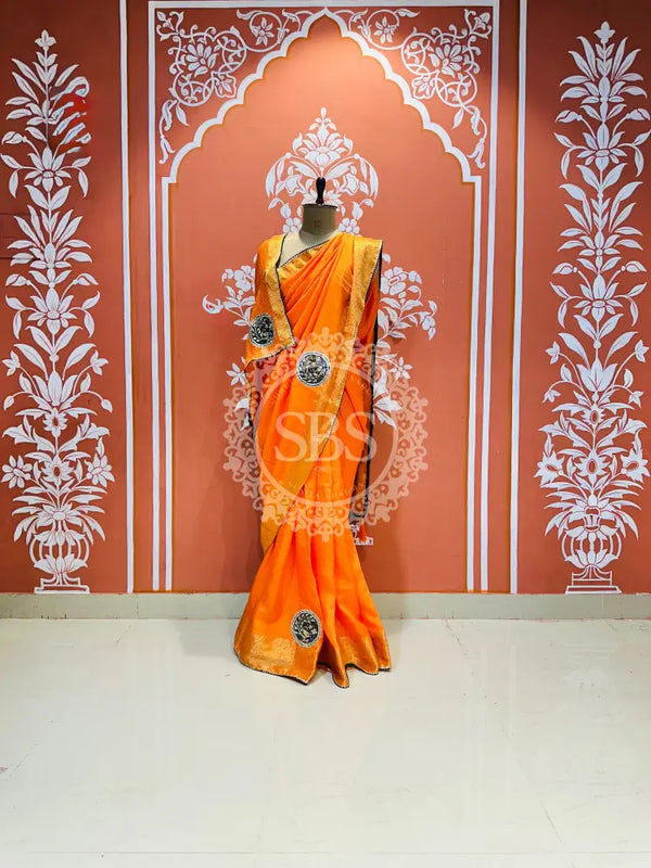 13 BOOTA PURE RUSSIAN SILK ZARI PATCHWORK GOTA PATTI SAREE