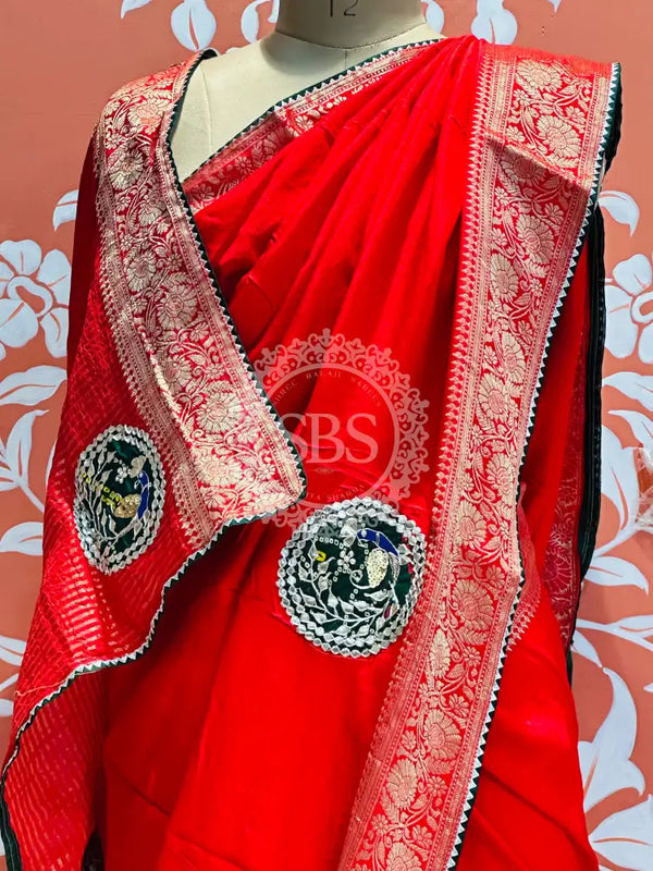 13 BOOTA PURE RUSSIAN SILK ZARI PATCHWORK GOTA PATTI SAREE