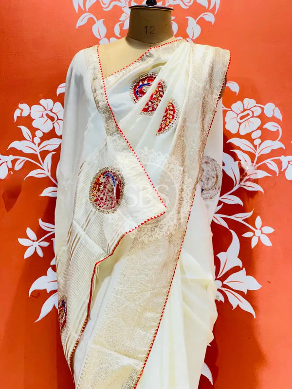 13 BOOTA PURE RUSSIAN SILK ZARI PATCHWORK GOTA PATTI SAREE