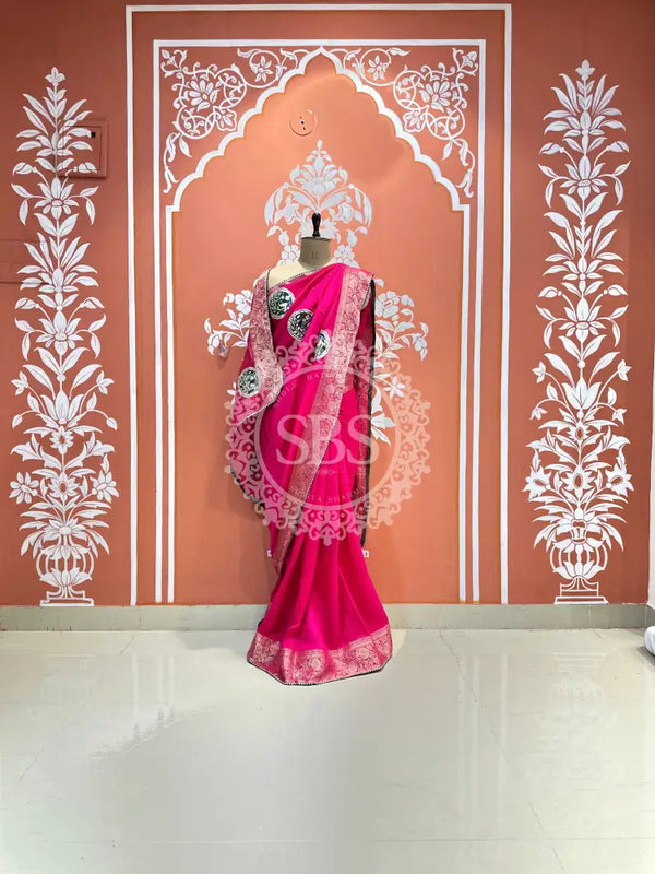 13 BOOTA PURE RUSSIAN SILK ZARI PATCHWORK GOTA PATTI SAREE