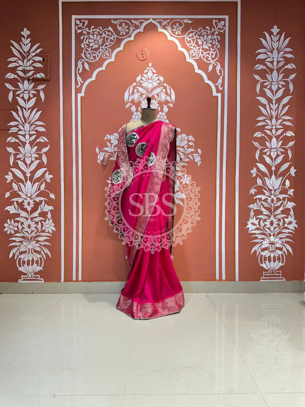 13 BOOTA PURE RUSSIAN SILK ZARI PATCHWORK GOTA PATTI SAREE