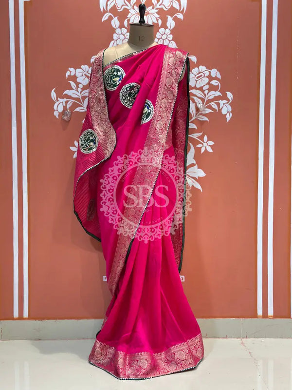 13 BOOTA PURE RUSSIAN SILK ZARI PATCHWORK GOTA PATTI SAREE