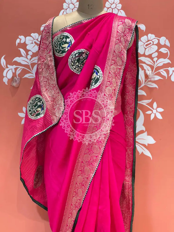 13 BOOTA PURE RUSSIAN SILK ZARI PATCHWORK GOTA PATTI SAREE