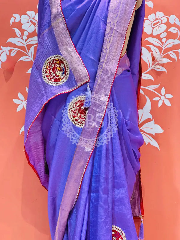 13 BOOTA PURE RUSSIAN SILK ZARI PATCHWORK GOTA PATTI SAREE