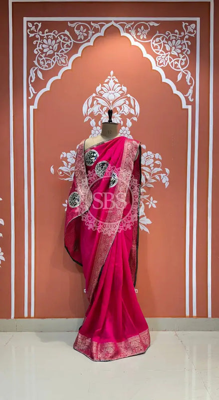 13 BOOTA PURE RUSSIAN SILK ZARI PATCHWORK GOTA PATTI SAREE