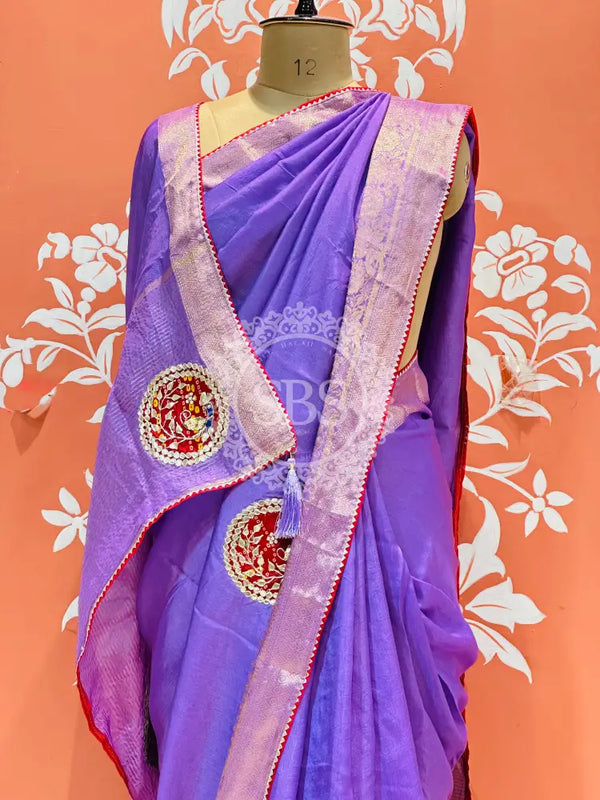 13 BOOTA PURE RUSSIAN SILK ZARI PATCHWORK GOTA PATTI SAREE