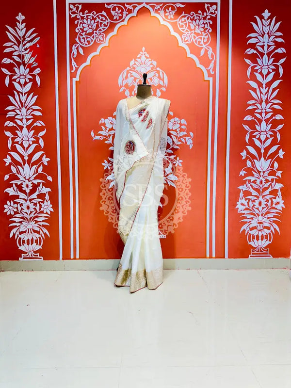 13 BOOTA PURE RUSSIAN SILK ZARI PATCHWORK GOTA PATTI SAREE