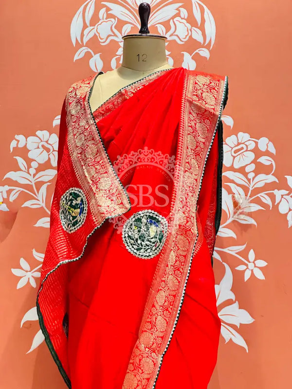 13 BOOTA PURE RUSSIAN SILK ZARI PATCHWORK GOTA PATTI SAREE