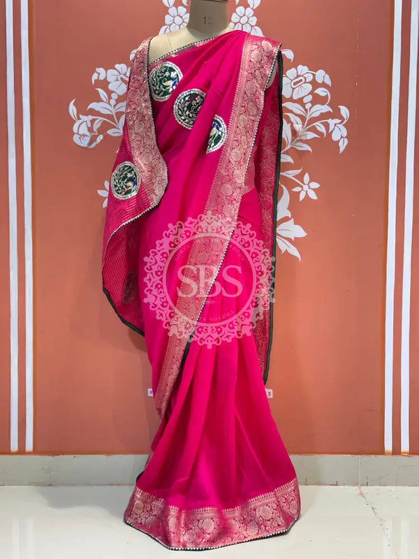 13 BOOTA PURE RUSSIAN SILK ZARI PATCHWORK GOTA PATTI SAREE