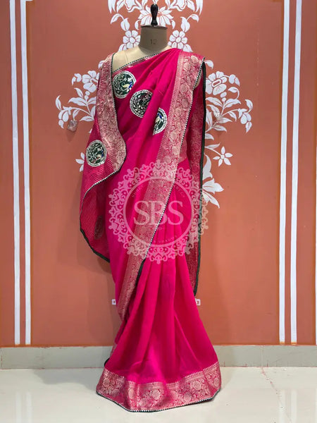 13 BOOTA PURE RUSSIAN SILK ZARI PATCHWORK GOTA PATTI SAREE