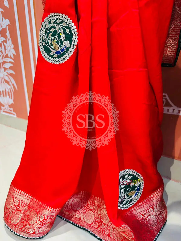 13 BOOTA PURE RUSSIAN SILK ZARI PATCHWORK GOTA PATTI SAREE