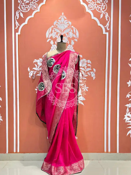 13 BOOTA PURE RUSSIAN SILK ZARI PATCHWORK GOTA PATTI SAREE