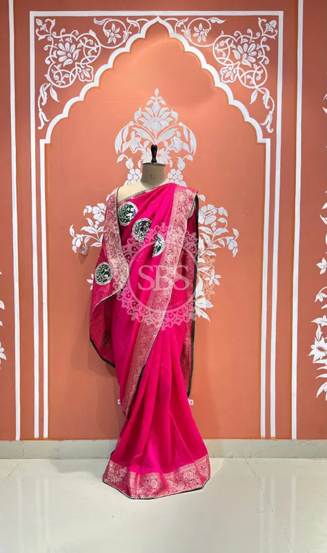 13 BOOTA PURE RUSSIAN SILK ZARI PATCHWORK GOTA PATTI SAREE