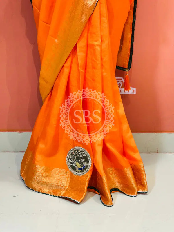 13 BOOTA PURE RUSSIAN SILK ZARI PATCHWORK GOTA PATTI SAREE