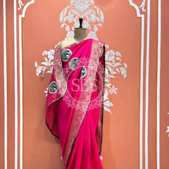 13 BOOTA PURE RUSSIAN SILK ZARI PATCHWORK GOTA PATTI SAREE