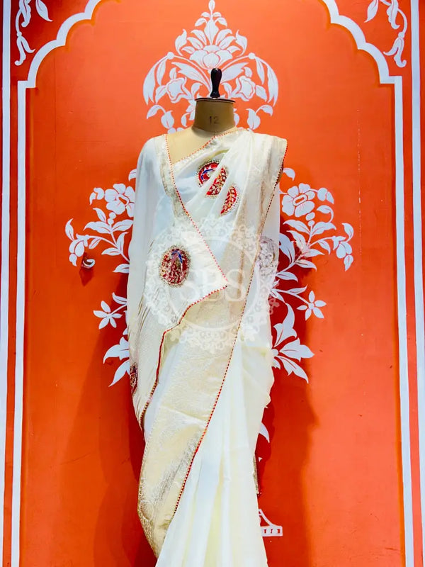 13 BOOTA PURE RUSSIAN SILK ZARI PATCHWORK GOTA PATTI SAREE