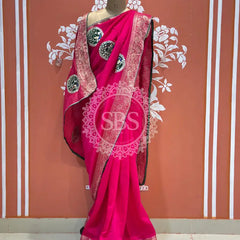 13 BOOTA PURE RUSSIAN SILK ZARI PATCHWORK GOTA PATTI SAREE Pink / Free Size