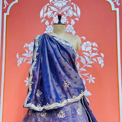 PURE COSMOS TISSUE HANDWORK GOTA PATTI LEHENGA