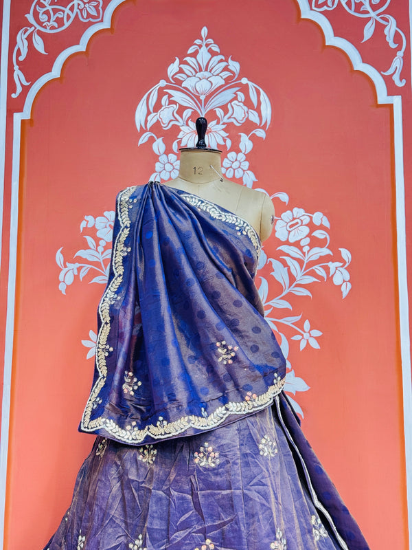 PURE COSMOS TISSUE HANDWORK GOTA PATTI LEHENGA