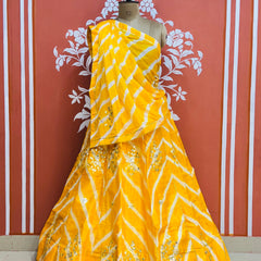 CHINON GOTA PATTI HANDWORK LEHERIYA LEHENGA