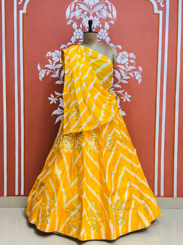 CHINON GOTA PATTI HANDWORK LEHERIYA LEHENGA