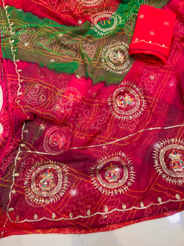 Multicolour Bandhej Saree