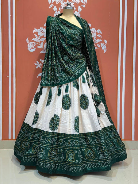 TUSSAR SILK GUJRATI BOOTA LEHENGA