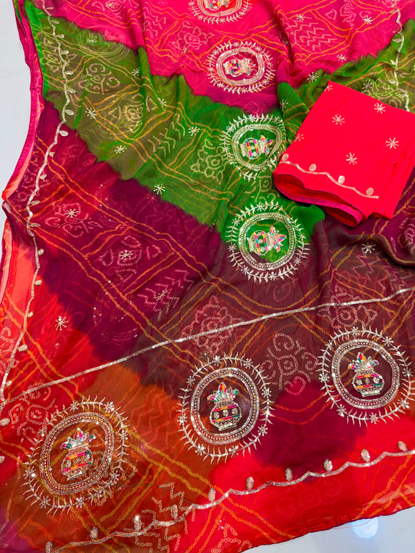 Multicolour Bandhej Saree