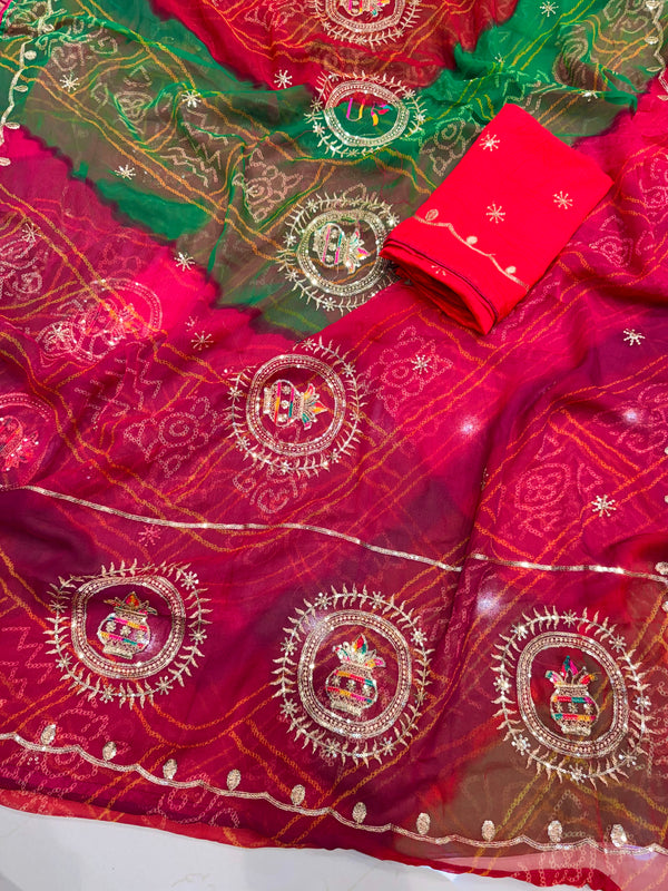 Multicolour Bandhej Saree