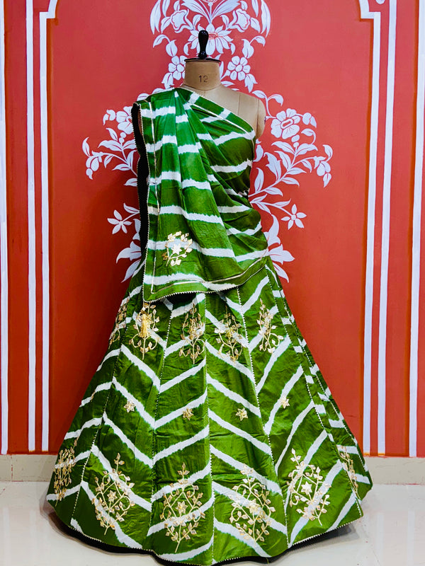 CHINON GOTA PATTI HANDWORK LEHERIYA LEHENGA