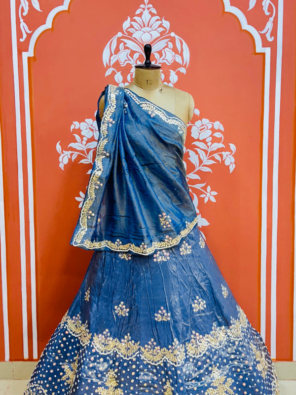 PURE COSMOS TISSUE HANDWORK GOTA PATTI LEHENGA
