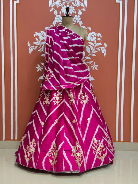 CHINON GOTA PATTI HANDWORK LEHERIYA LEHENGA