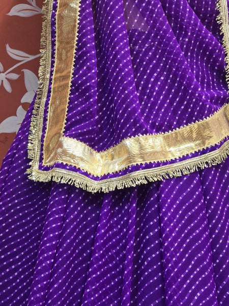 ROYAL PURPLE MOTHRA GOTA BORDER FULL FLARED LEHENGA