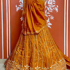 PURE COSMOS TISSUE HANDWORK GOTA PATTI LEHENGA