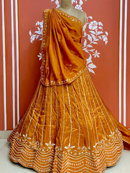 PURE COSMOS TISSUE HANDWORK GOTA PATTI LEHENGA