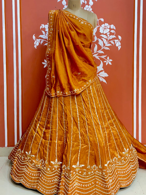 PURE COSMOS TISSUE HANDWORK GOTA PATTI LEHENGA