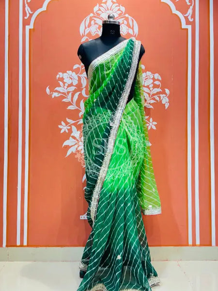 30 GM ROYAL GEORGETTE LEHERIYA GOTA PATTI SAREE Green / Free Size